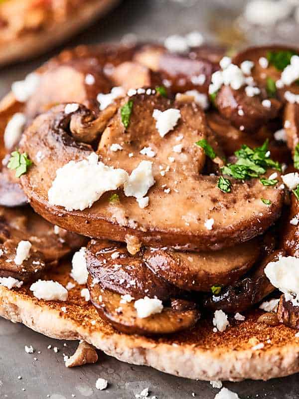 closeup of mushroom toast