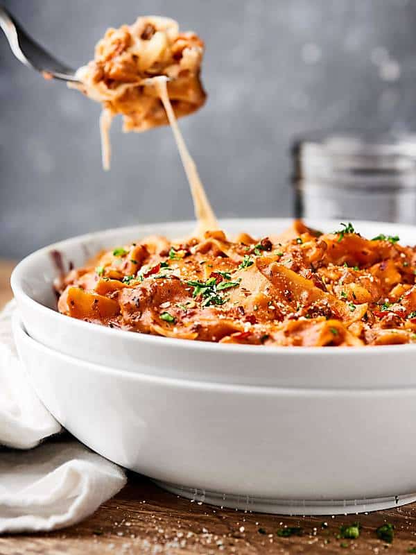 One Pot Lasagna Recipe - w/ Italian Sausage, Wine & Lasagna Noodles