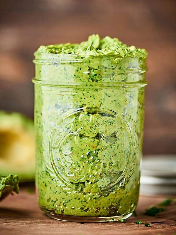 Jar of avocado pesto