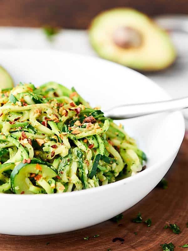 Avocado pesto on zoodles