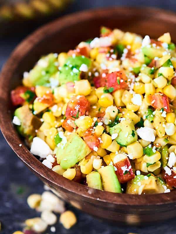 Grilled corn salsa in bowl 