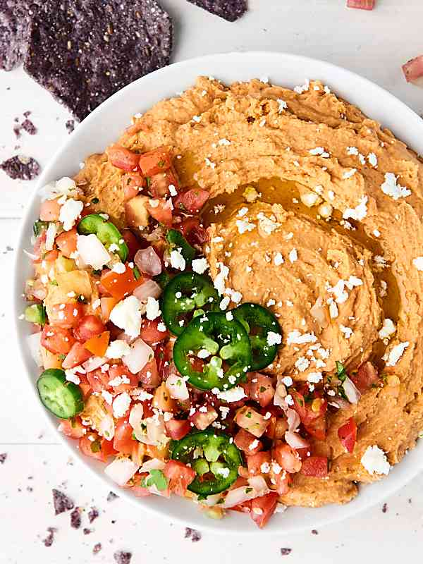 instant pot taco hummus in bowl above