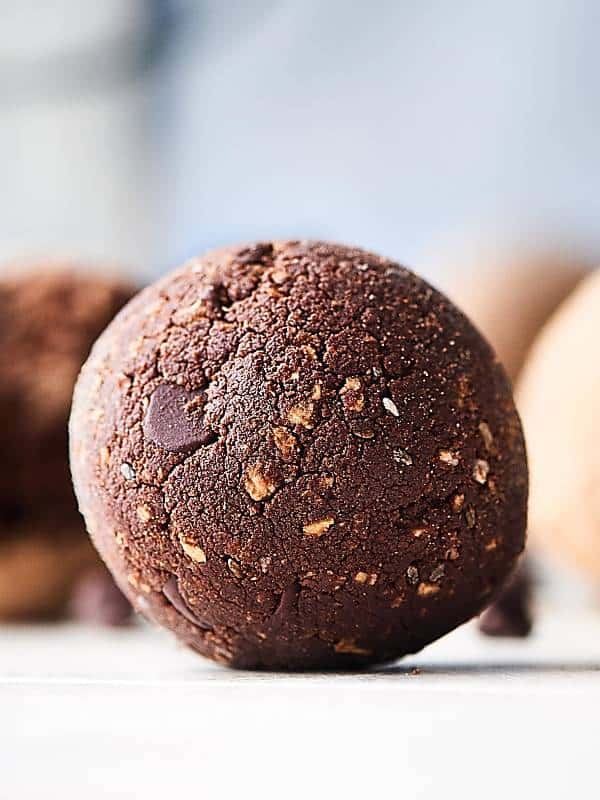 closeup of no bake protein brownie bite