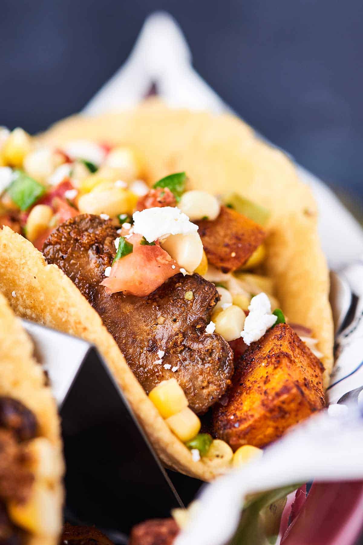 Closeup of sweet potato taco