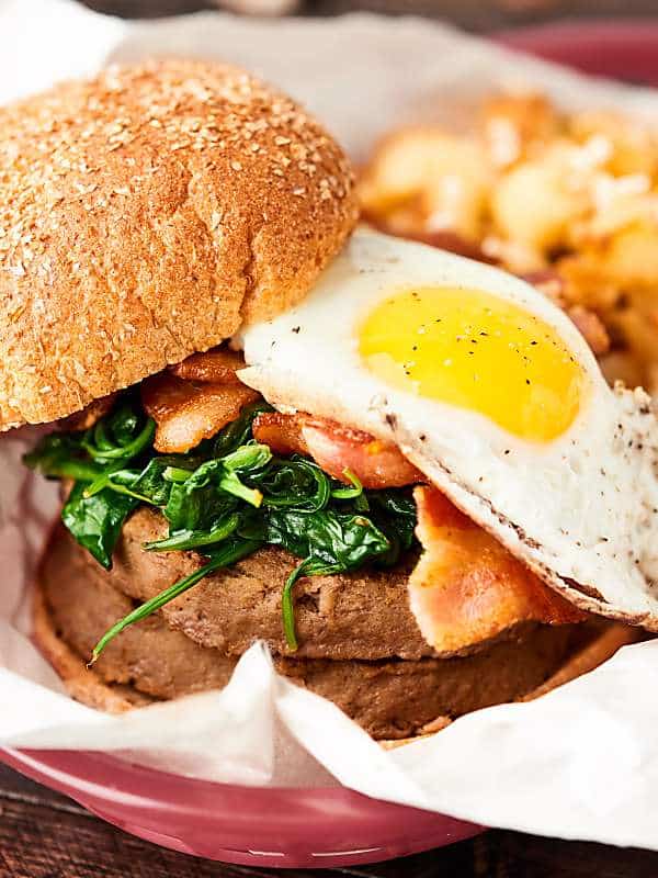 turkey brunch burger in basket