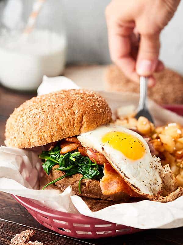 turkey brunch burger in basket