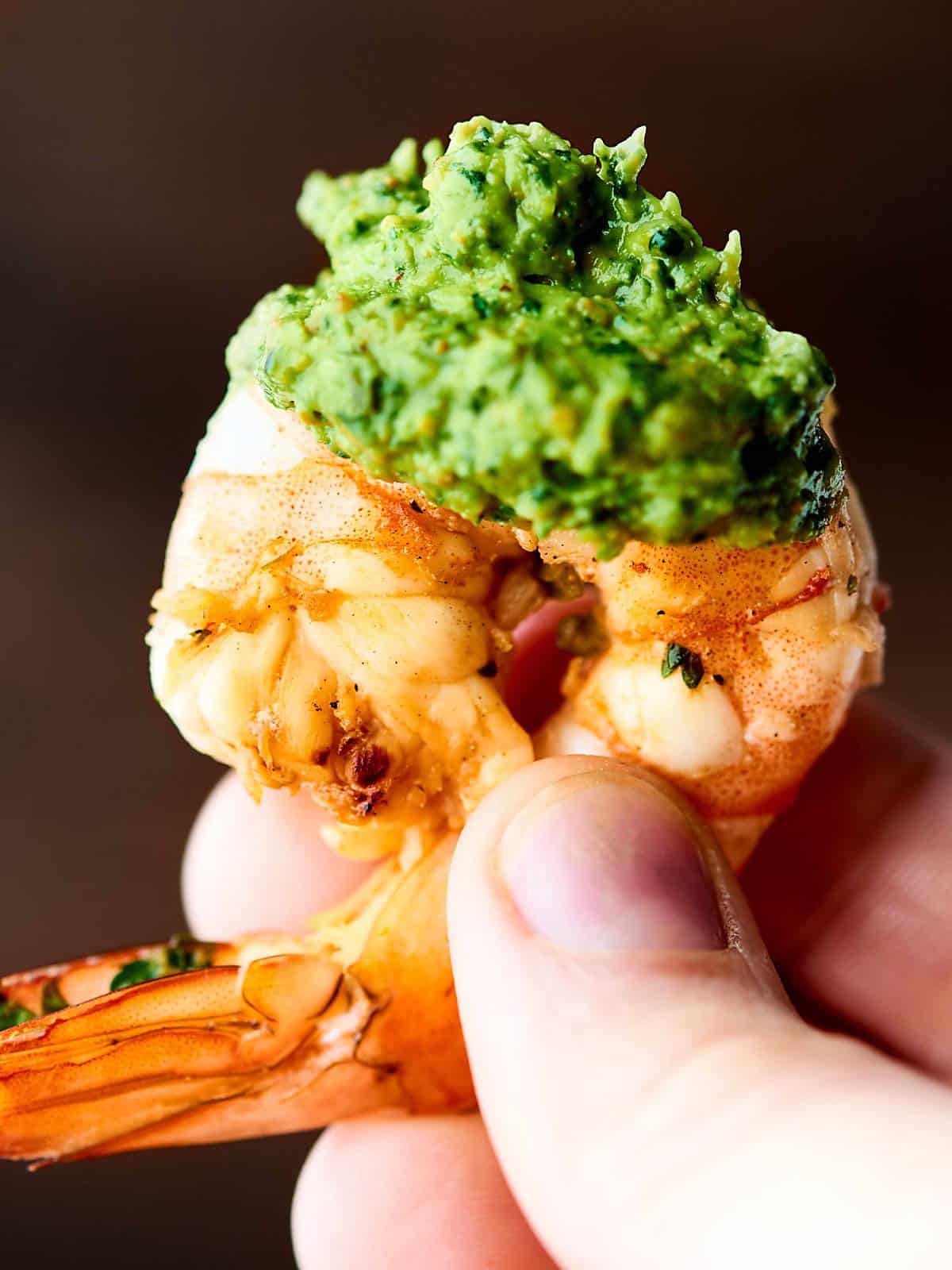 Grilled Shrimp Skewers Recipe - with Avocado Pesto