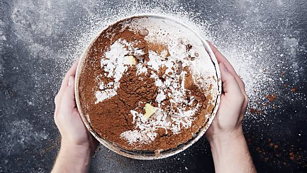Easy chocolate fudge ingredients in mixing bowl
