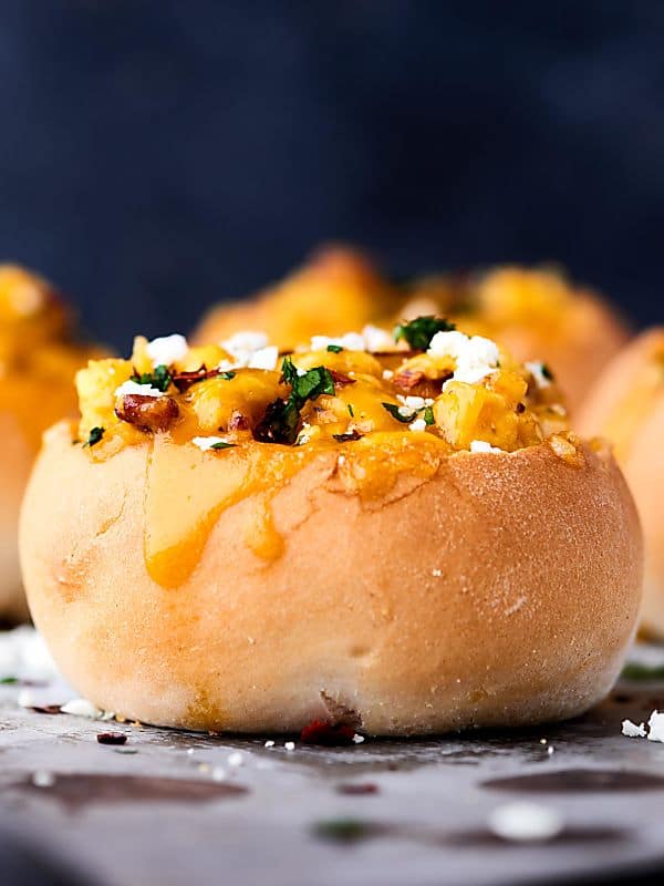 bacon bread bowl side view
