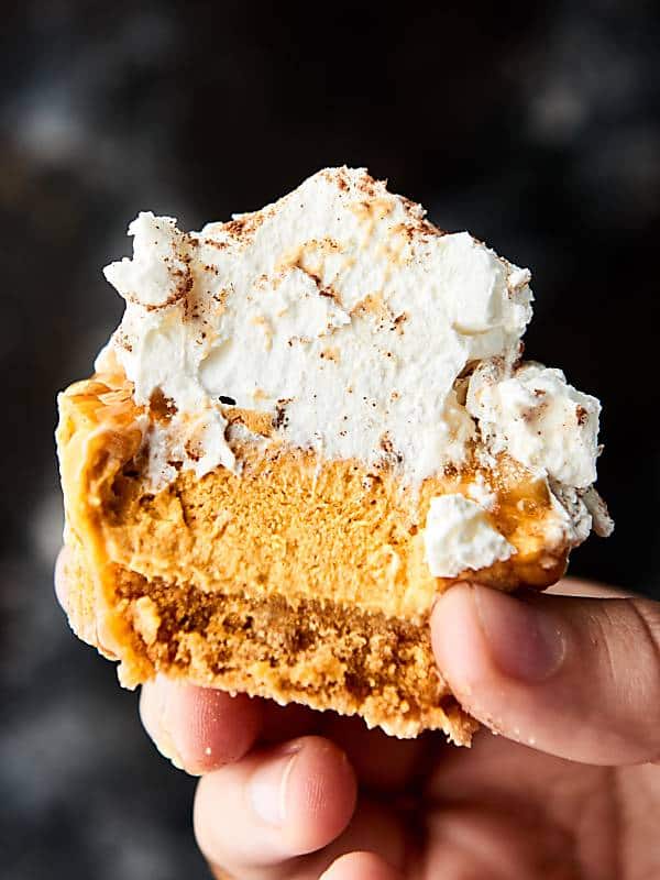 no bake mini pumpkin cheesecake held