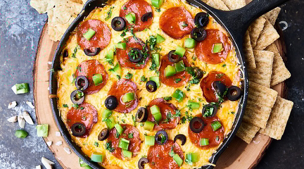Pizza Dip Recipe with Supreme Pizza Toppings & 4 Kinds of Cheese