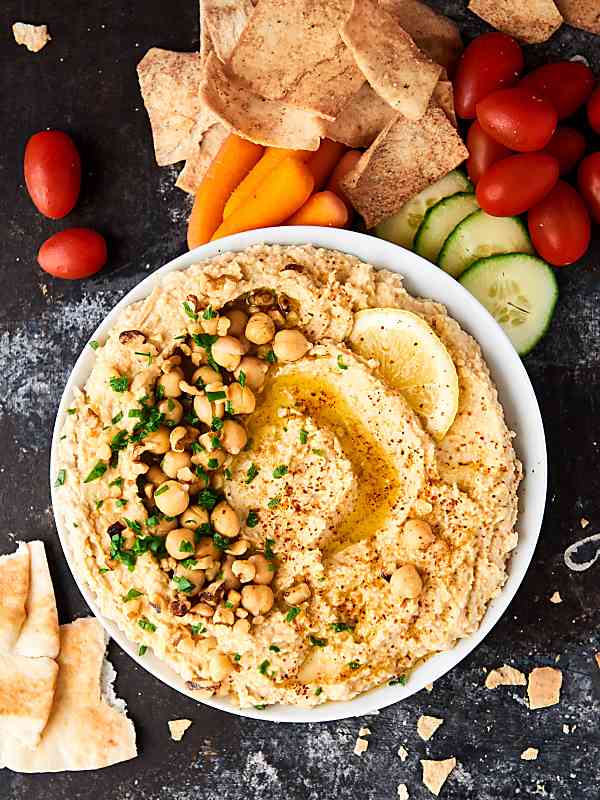 bowl of hummus above