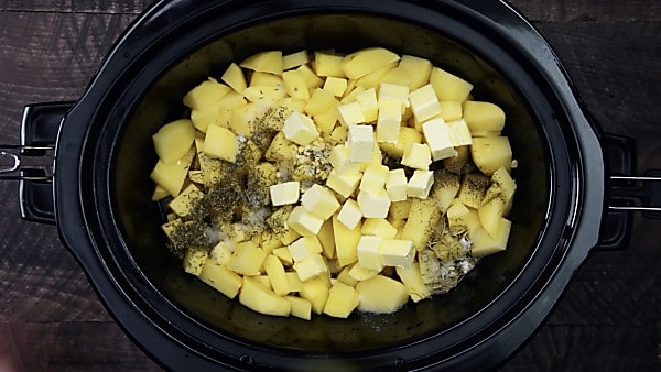 crockpot mashed potato ingredients in crockpot