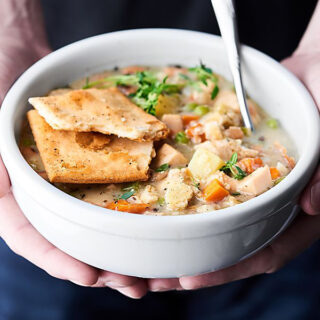 #ad This Healthy Turkey Pot Pie Soup is a lightened up version of a classic! Loaded with leftover holiday turkey, veggies, black eyed peas, cozy spices, and topped with leftover pie crust! showmetheyummy.com Made in partnership w/ @USAPulses @PulseCanada