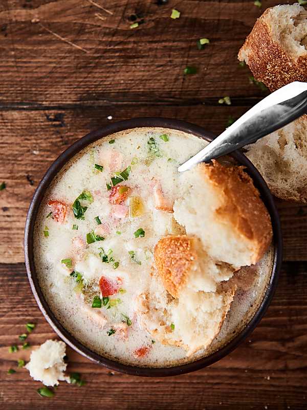 bowl of potato soup above