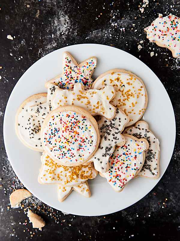 Sugar cookies on plate above