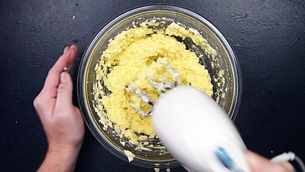 butter and sugar mixture in mixing bowl