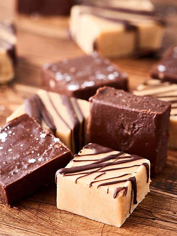 easy peanut butter fudge on cutting board