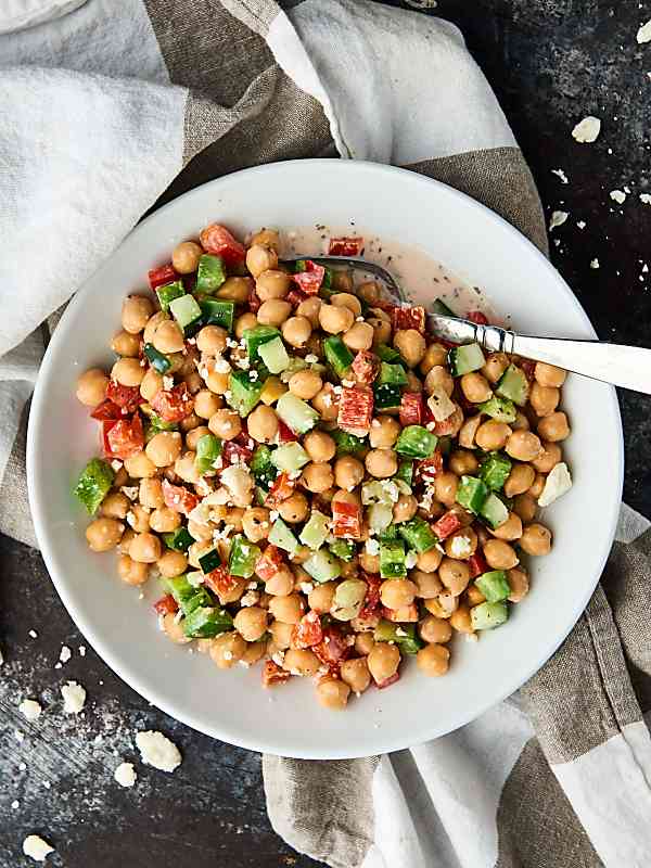 plate of chopped chickpea salad above