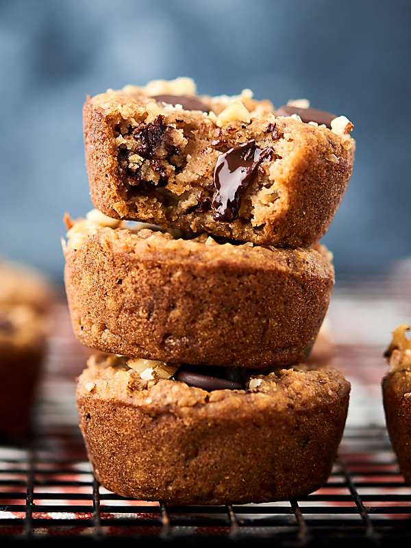 Three white bean blondies stacked