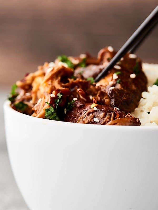 bowl of teriyaki chicken side view