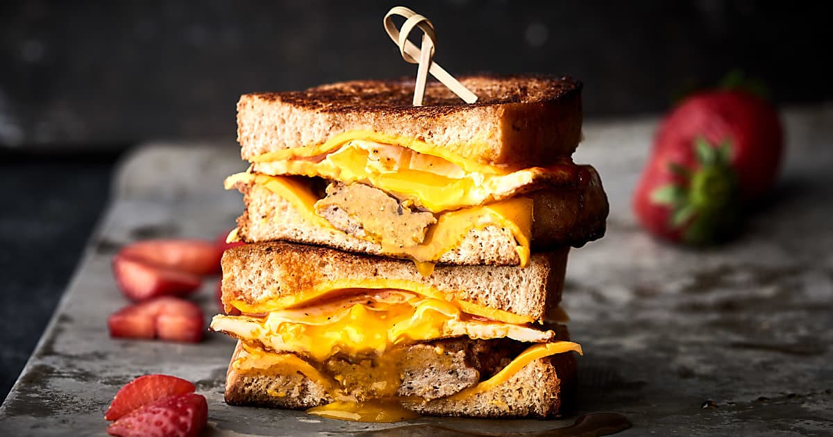 Breakfast Grilled Cheese Recipe w/ American Cheese, Egg & Sausage