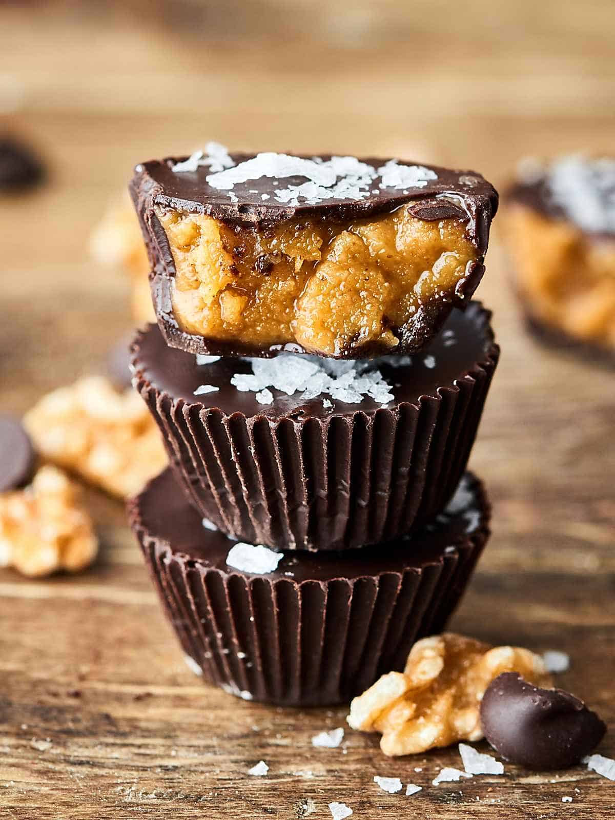 Dark Chocolate Walnut Butter Cups Recipe - w/ Maple Syrup & EVOO