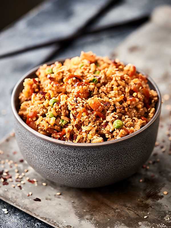 Bowl of ground turkey fried rice