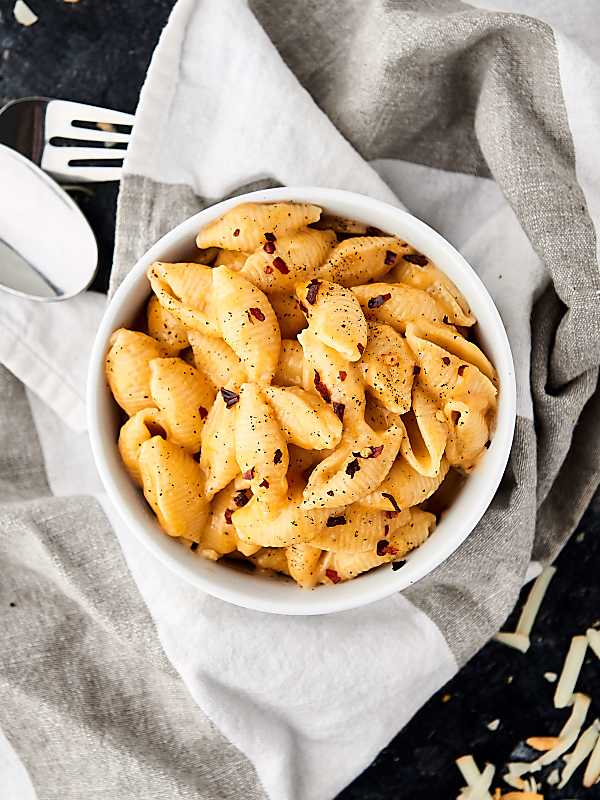 bowl of mac and cheese above