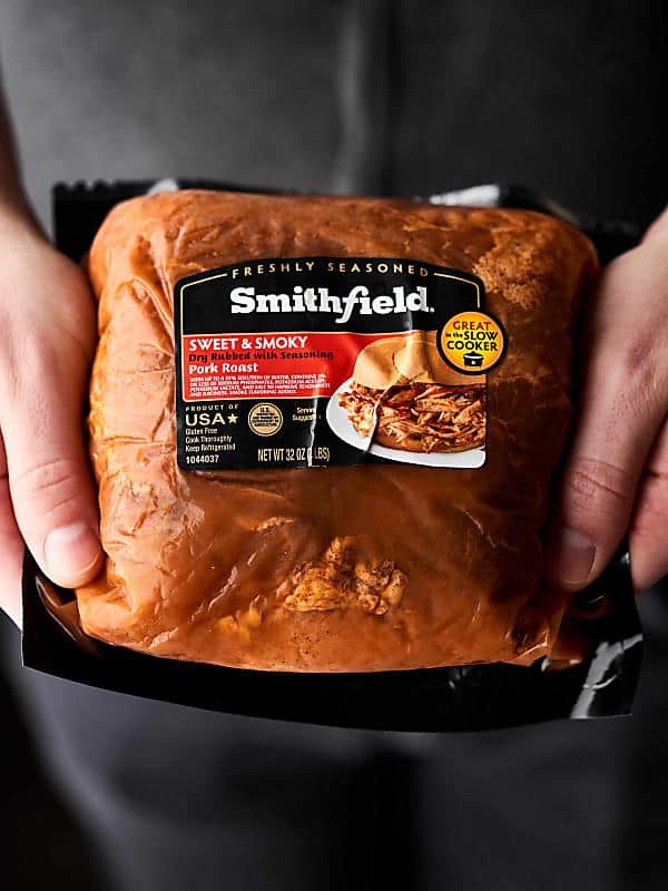 sweet and smoky pork roast in package held