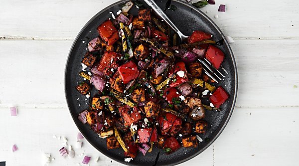 These Balsamic Roasted Vegetables are loaded with sweet potato, asparagus, bell peppers, red onion, dijon mustard, balsamic vinegar, and a few spices! Easy. Healthy. Flavorful. Gluten Free. Vegan. showmetheyummy.com #roastedvegetables #summer #vegan #recipe