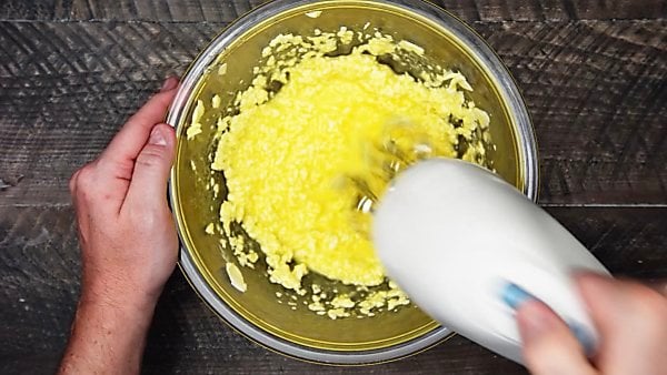 butter, eggs, and coconut oil in mixing bowl