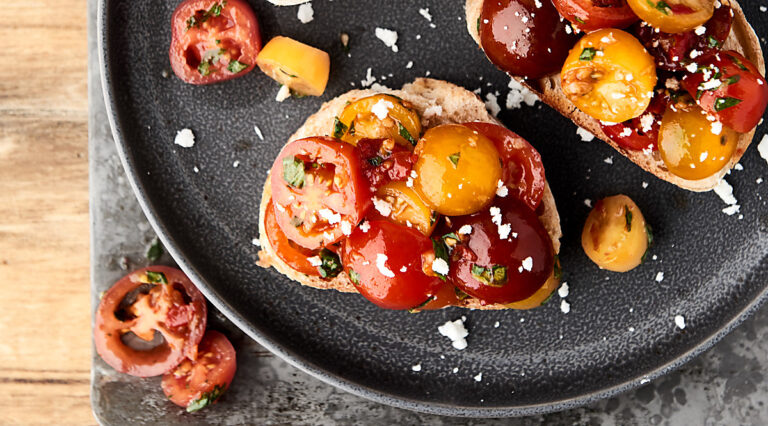 bruschetta on plate above