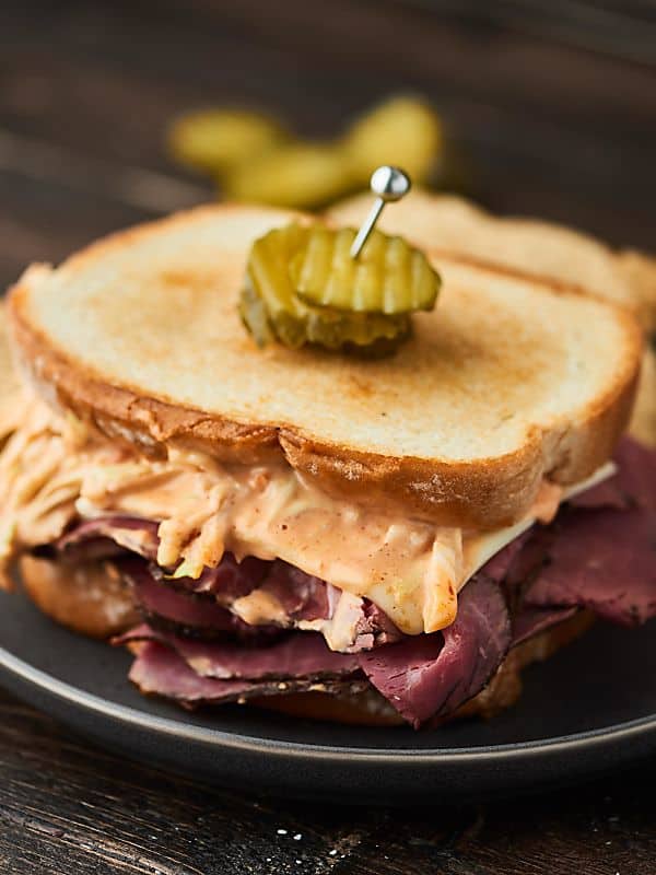 Pastrami sandwich on a plate