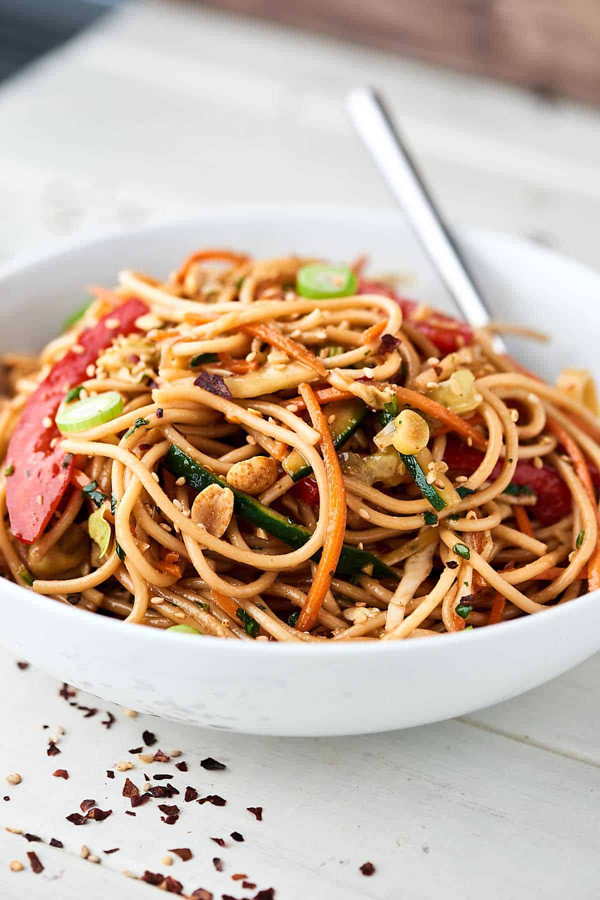 Asian Pasta Salad Recipe No Mayo Light Healthy ISH Quick Prep   Asian Pasta Salad Show Me The Yummy 4@2x 