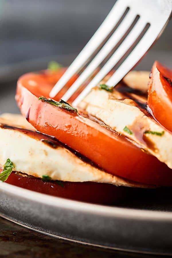 Fork in tomato and mozzarella