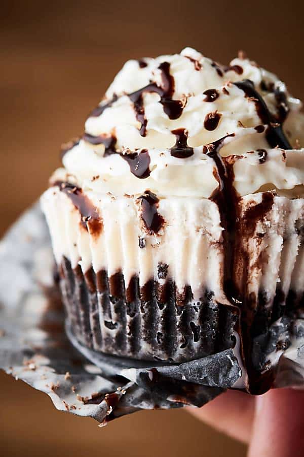 mint chocolate ice cream cupcake held