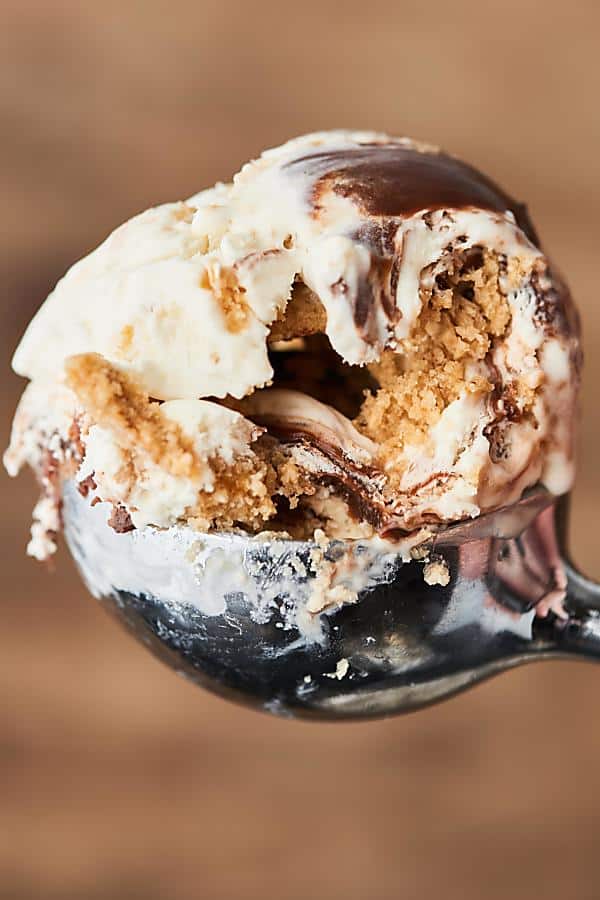 scoop of ice cream in ice cream scoop
