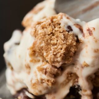 No Churn Chocolate Chip Cookie Dough Ice Cream Recipe. You know you want some! The BEST homemade edible cookie dough (no eggs, no flour) is folded into a fluffy no churn ice cream base and drizzled with hot fudge! No ice cream machine required. showmetheyummy.com #icecream #cookiedough