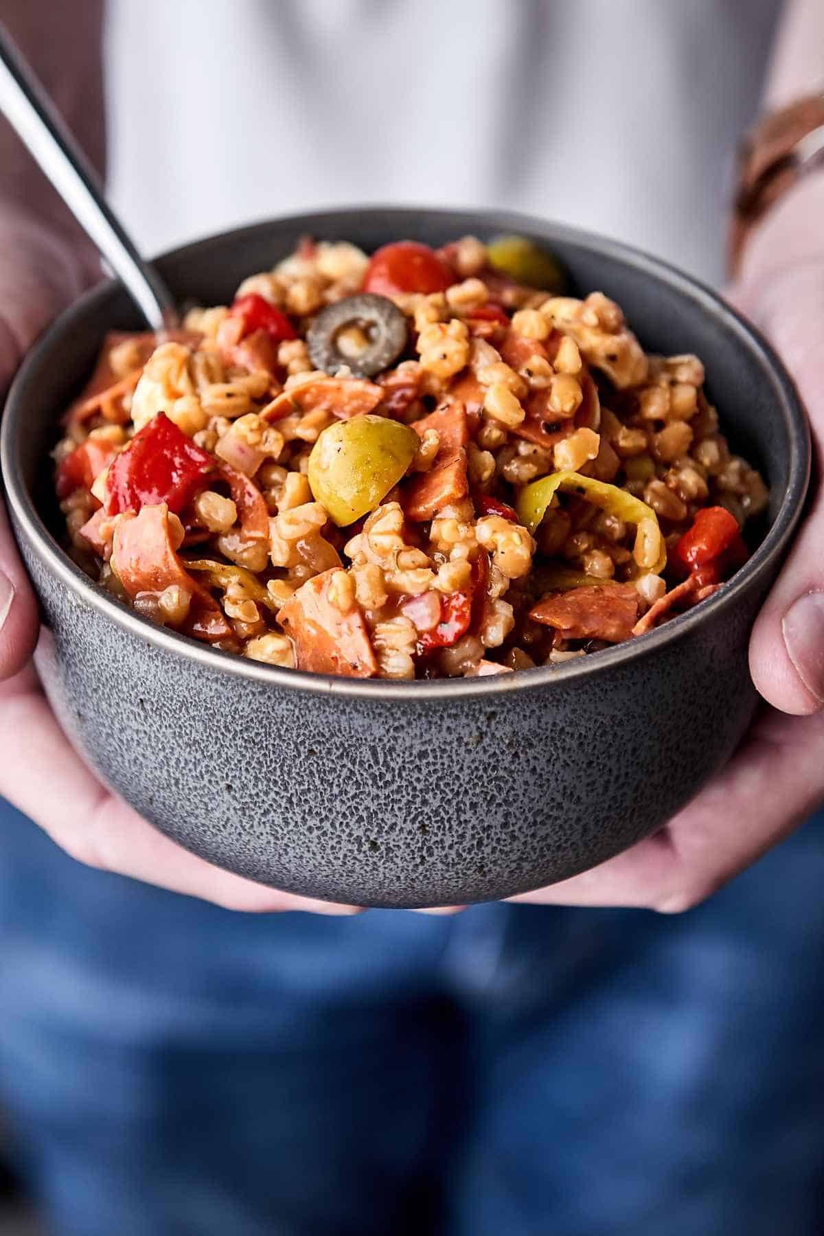 Antipasto Farro Salad Recipe - w/ Red Pepper, Salami, Mozzarella, Etc.