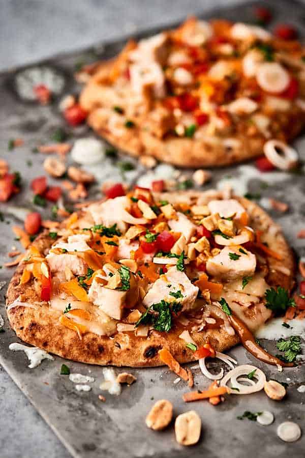 Thai chicken naan pizza