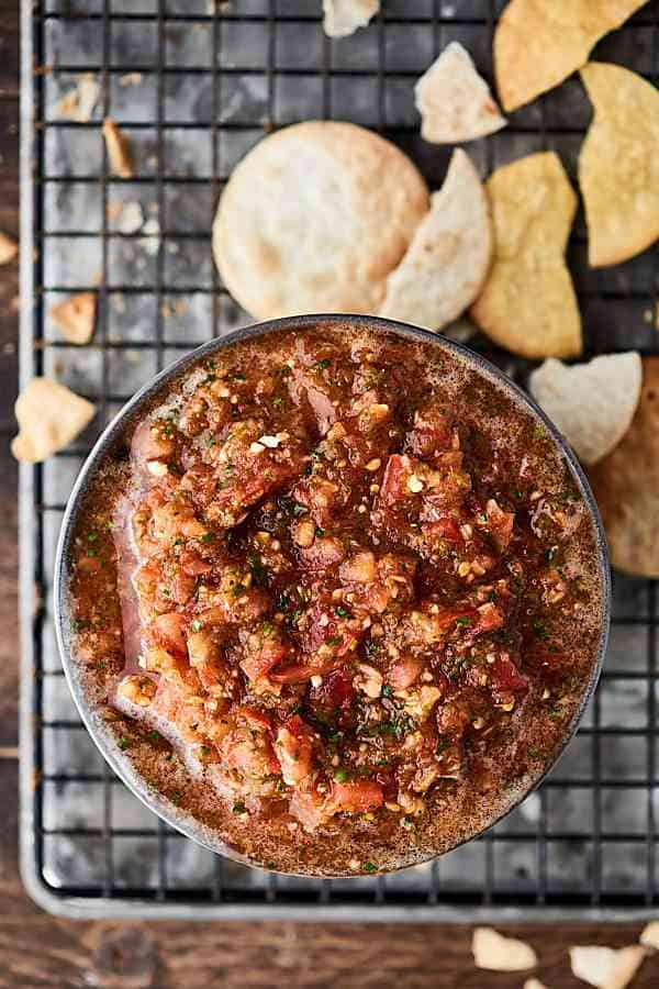 bowl of fresh salsa above