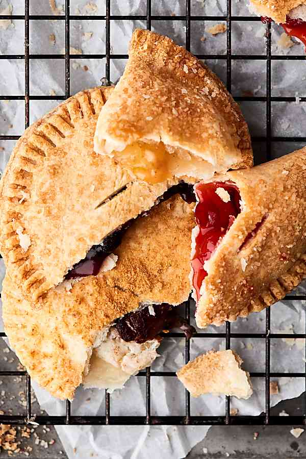 Air fryer hand pies on cooling rack above