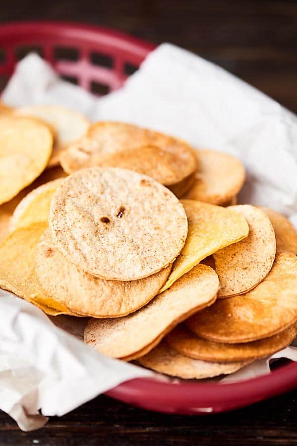 Air fryer tortilla chips in basket
