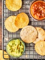 No Oil Air Fryer Tortilla Chips Recipe tested with three kinds of tortillas: corn, flour, and low carb! All "air fried" with cooking spray instead of oil and just a little salt. SO quick, easy, and crispy-crunchy! showmetheyummy.com #airfryer #tortillachips