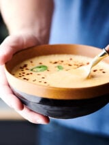 This Easy Beer Cheese Soup Recipe is SO rich and creamy and is loaded with bacon, celery, carrots, onion, garlic, beer, a touch of worcestershire, dijon mustard, and three kinds of cheese: pepperjack (or something else if you don't like the spice), cheddar, and cream cheese! showmetheyummy.com #beer #cheese #soup