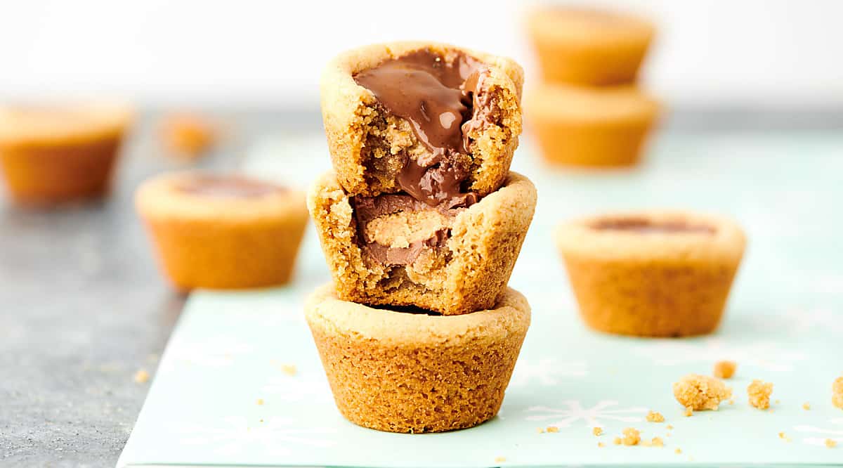 Peanut butter cup cookies stacked