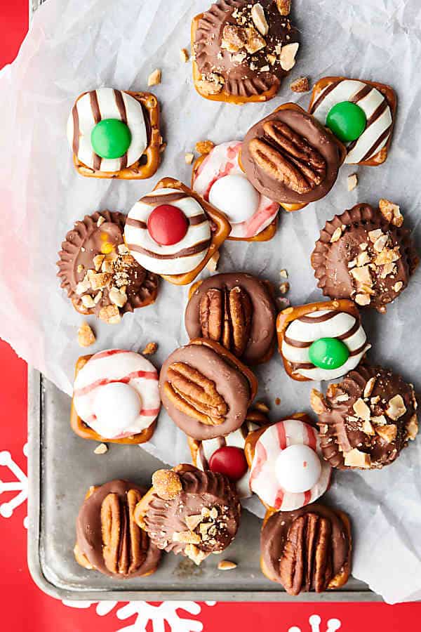 easy pretzel turtles on tray above