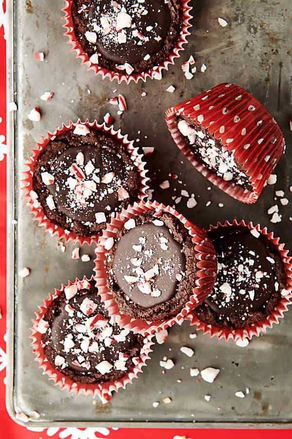 peppermint mocha cookie cup on baking sheet above