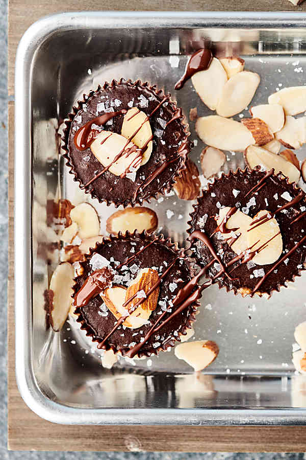 3 almond butter cups in dish above